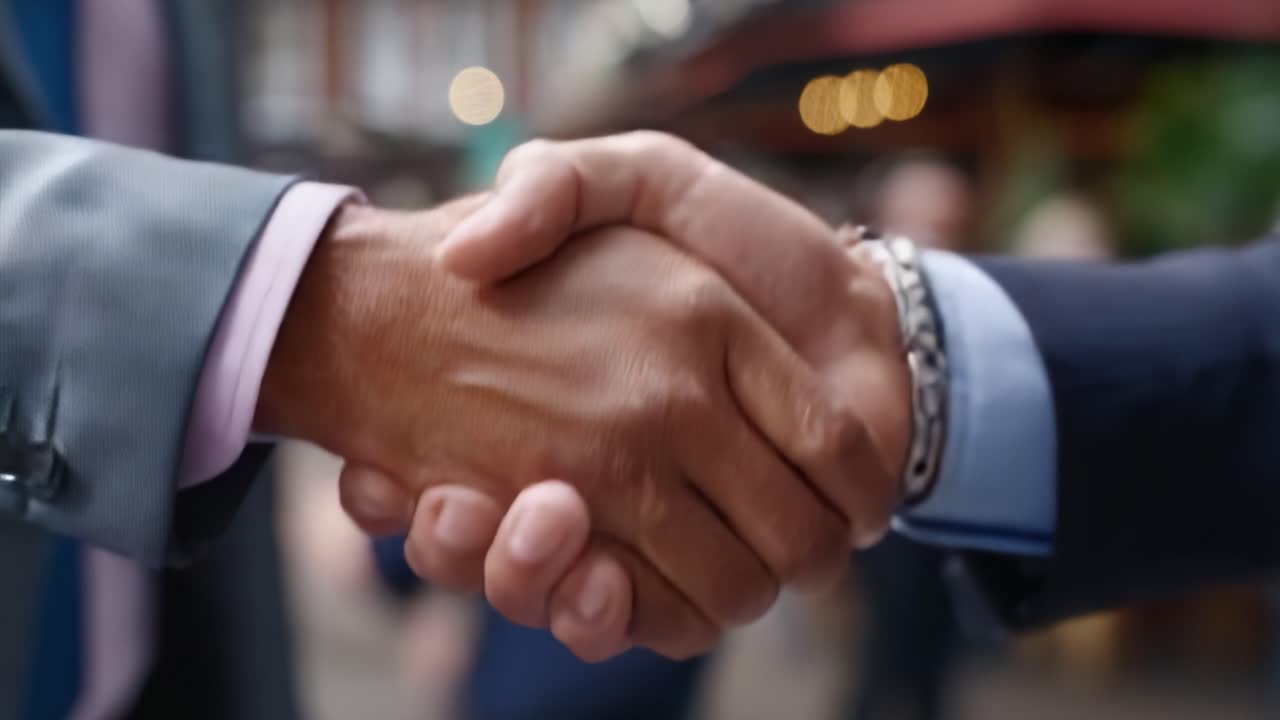A Firm Handshake Signifying Agreement and Collaboration Between Two Individuals in a Professional Setting, Emphasizing Trust and Partnership in Business Deals