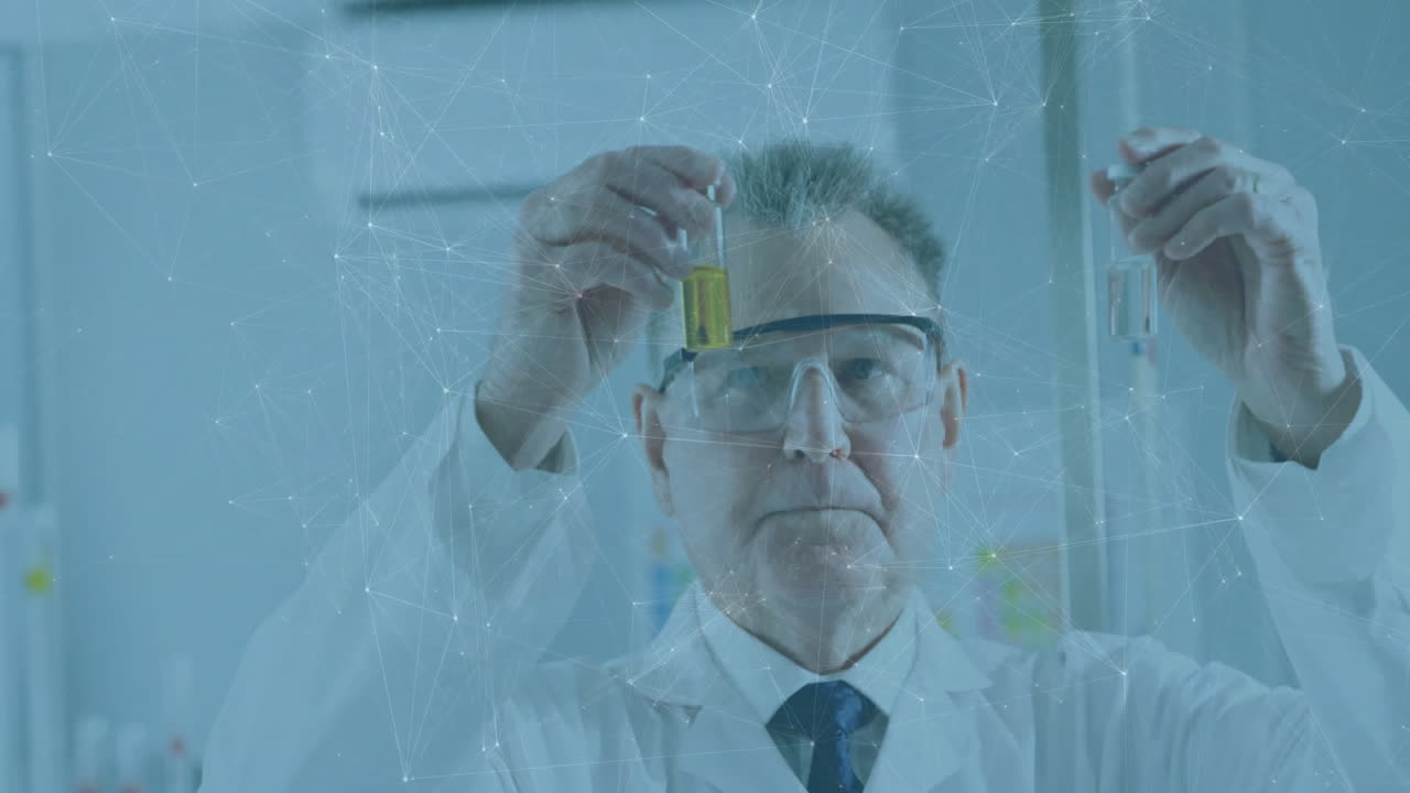 실험실에서 백인 남성 과학자에 대한 연결 네트워크의 애니메이션
