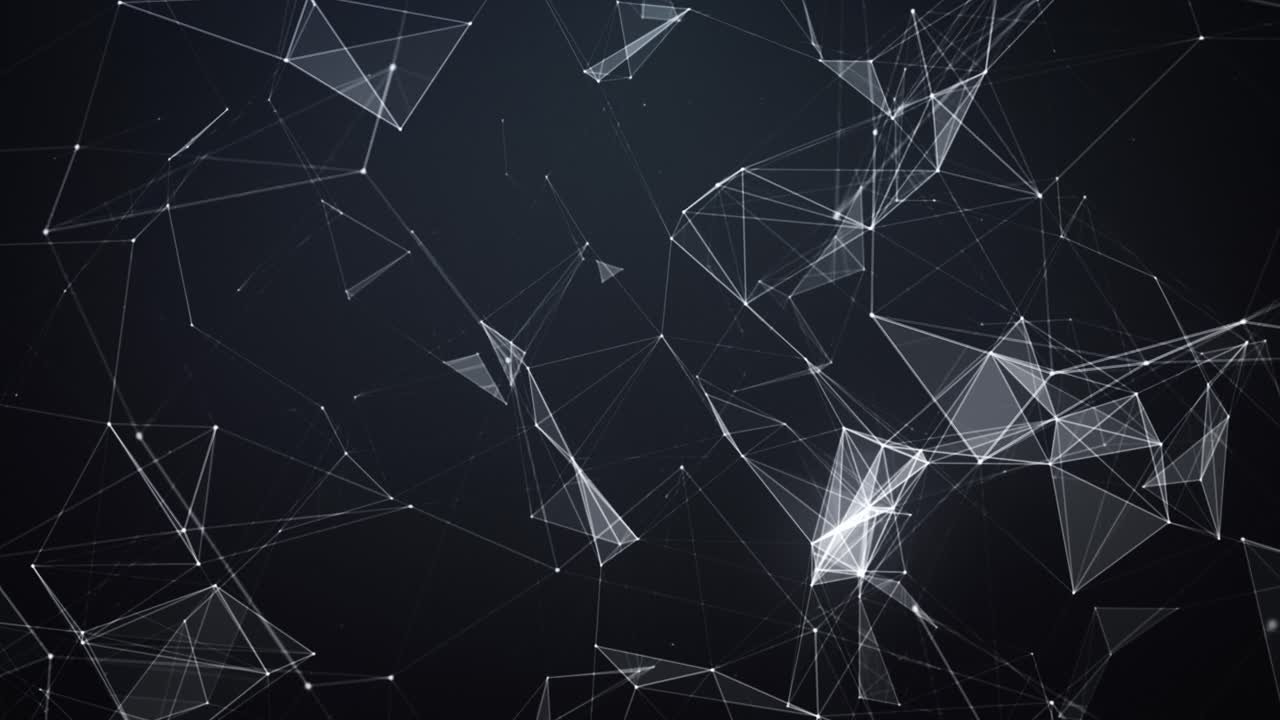 Polygonal Space In Dark Background With Connecting Dots, Lines And Triangles