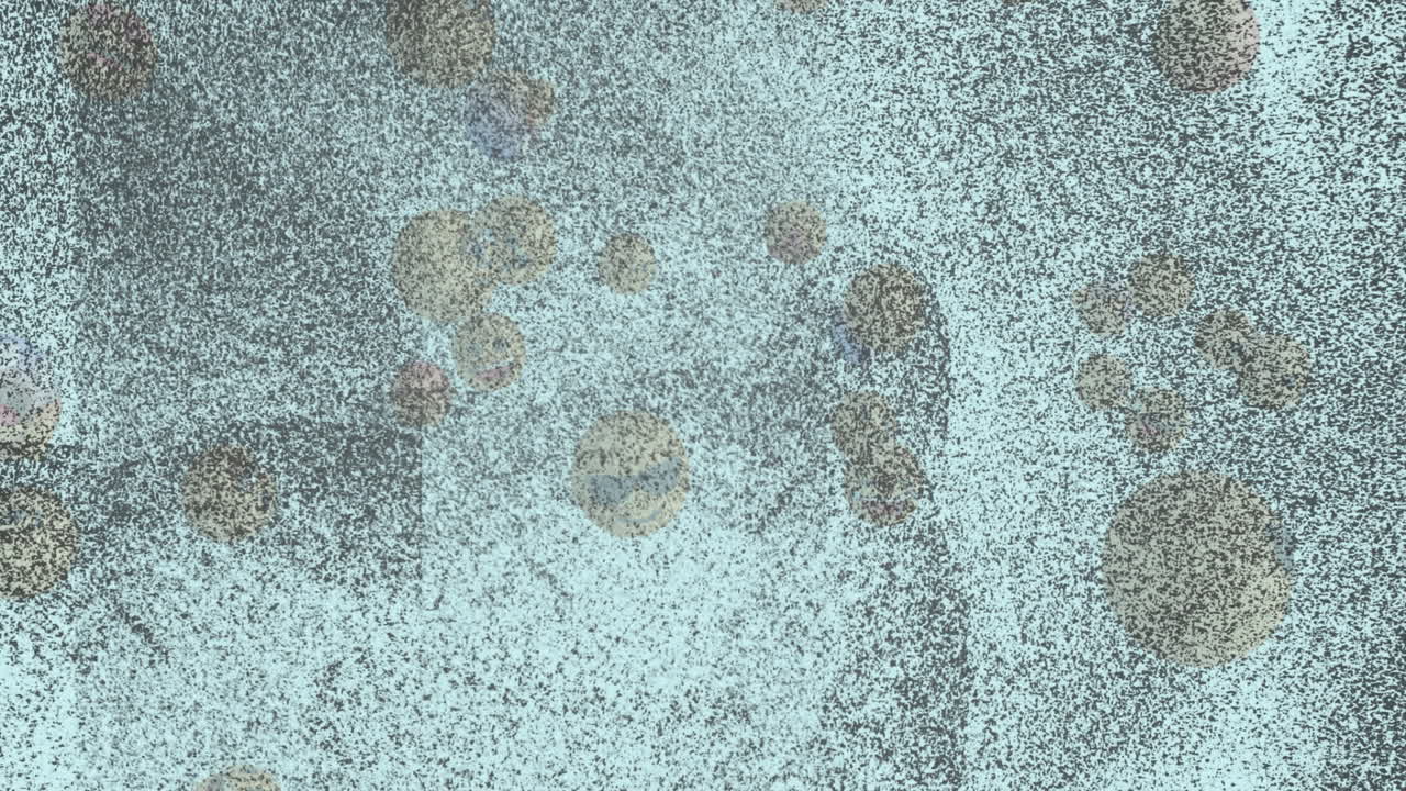 Animation of grey shapes and spots on blue background