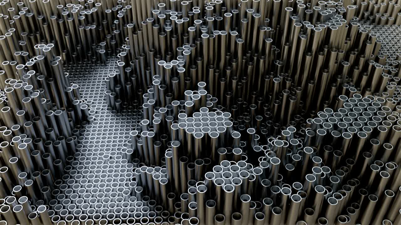 3d иллюстрация. стена стальных труб. случайным образом расположены