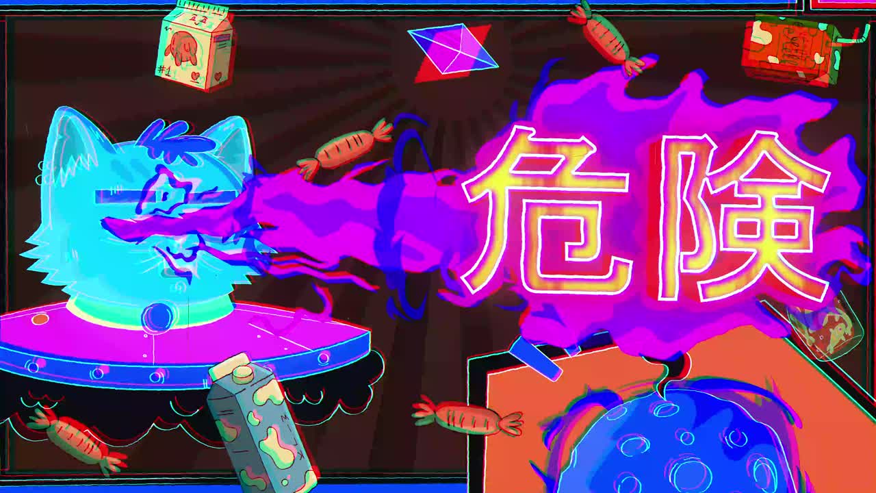 Grafiche anime retrò e stilose composte da testo ed elementi 2D colorati e di tendenza.