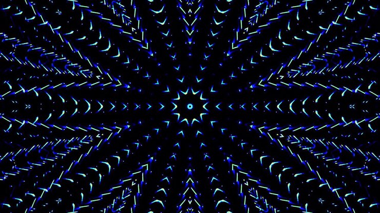 shining bright lines set blue wave motion, colorful, on black background