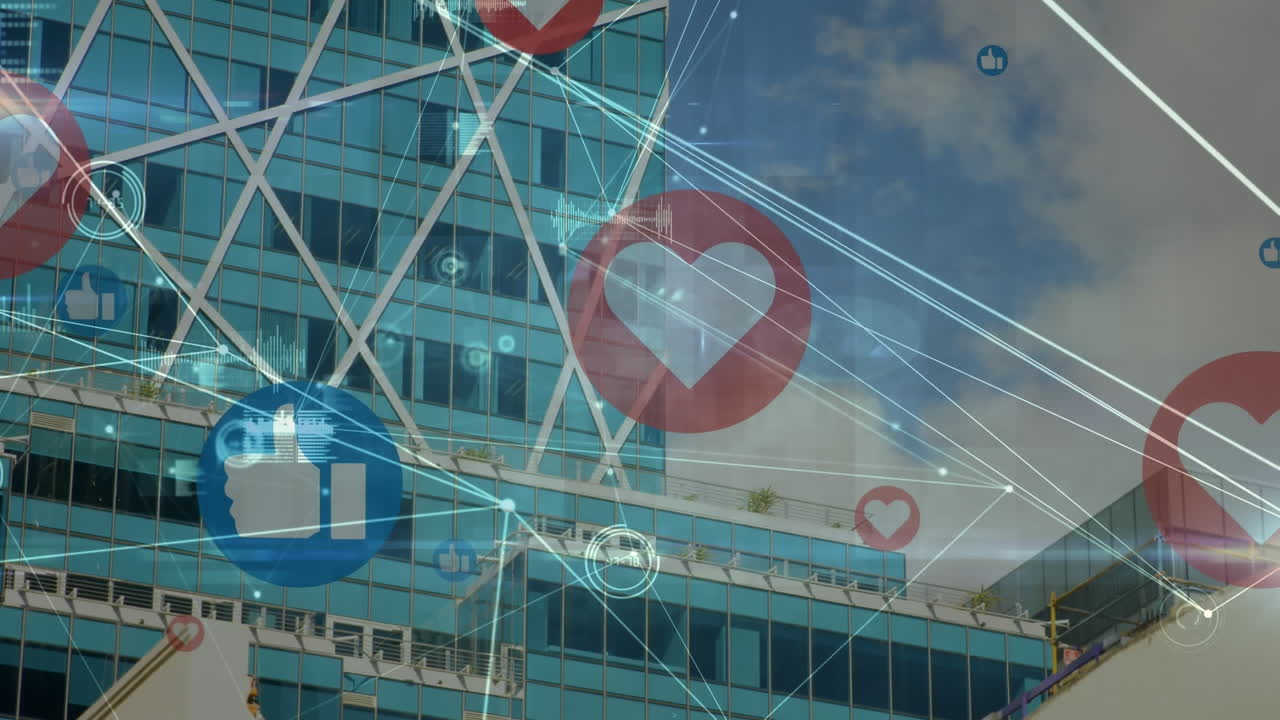 도시 풍경에 대한 연결 네트워크의 애니메이션