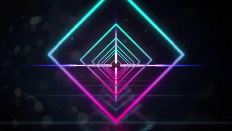 Animation-of-a-tunnel-of-glowing-geometric-diamond-with-glowing-cross-in-the-background