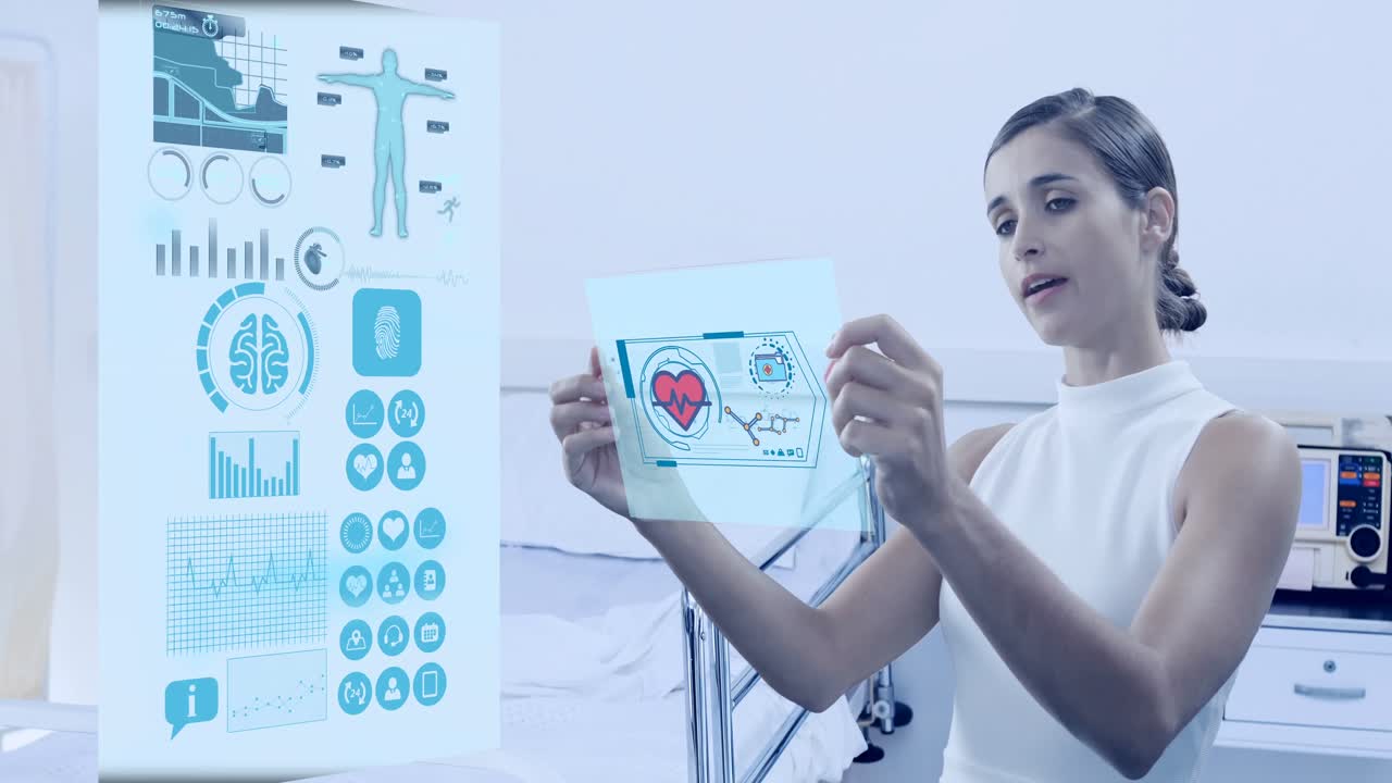 mujer usando una pantalla digital