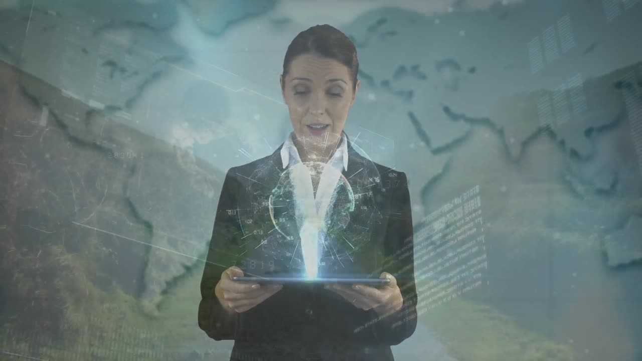 백인 사업가 여성에 대한 금융 데이터 처리의 애니메이션