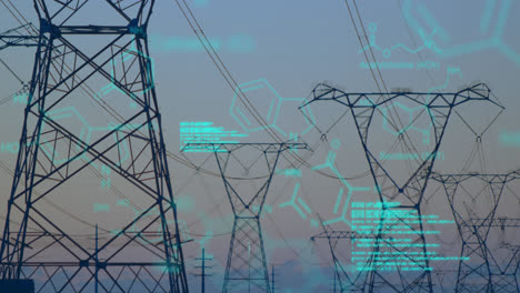 Estructuras-Químicas-Con-Códigos-De-Programa-Y-Un-Fondo-De-Torres-De-Transmisión.