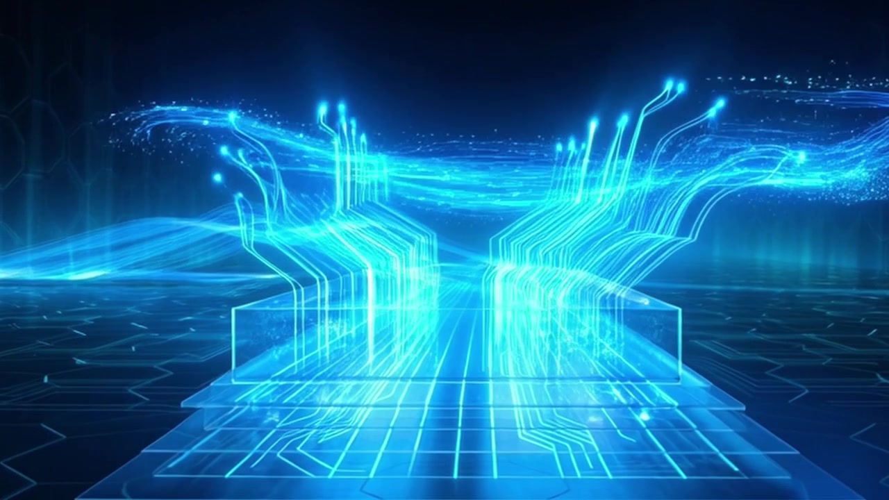 Circuito stampato digitale astratto con flussi di dati luminosi