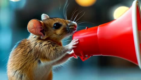 a mouse with a red megaphone in its mouth