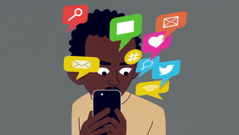 person immersed in digital communication and social media on smartphone