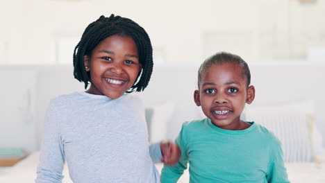 children, siblings or face smile in home