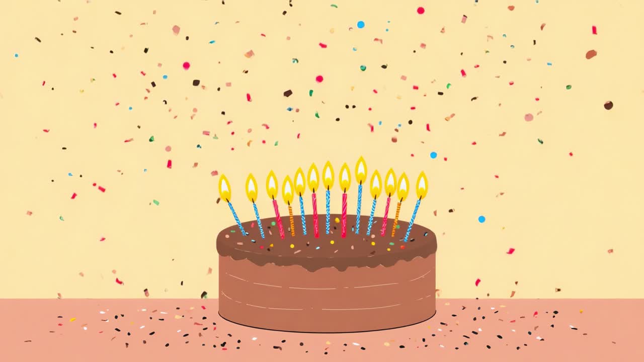 A Celebration of Joy and Sweetness: An Exquisite Chocolate Cake Adorned with Colorful Candles and Showered with Festive Confetti, Perfect for a Birthday Party or Special Occasion