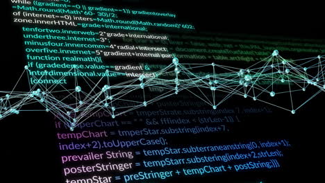 animation of digital data processing and connections over black background