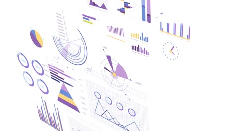 animation of statistics and financial data processing over white background