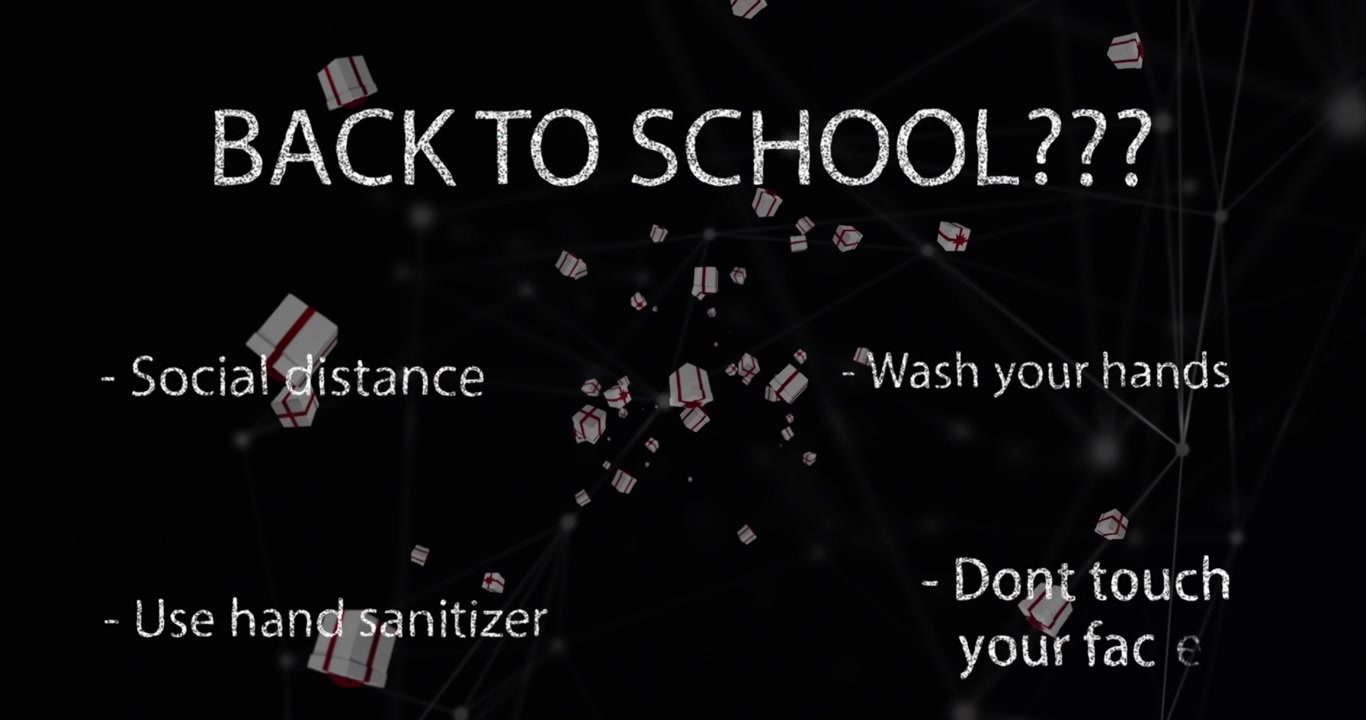 Animation of back to school text over network of connections and presents on black background