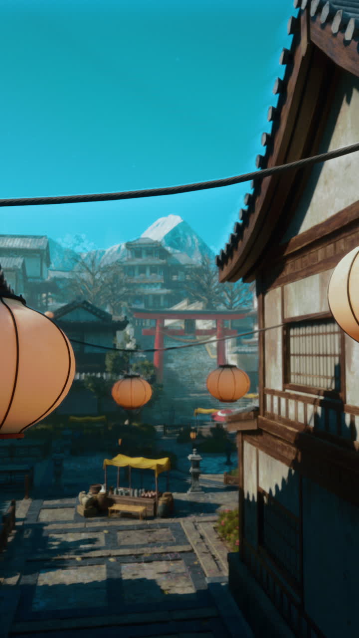 una vista de una plaza tradicional de la ciudad japonesa