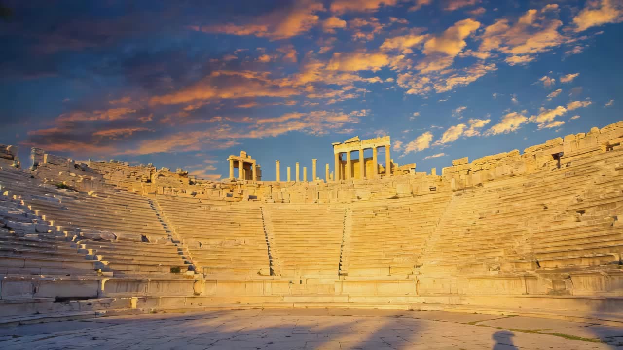 Ancient Theater and Erechtheion at Acropolis in Athens