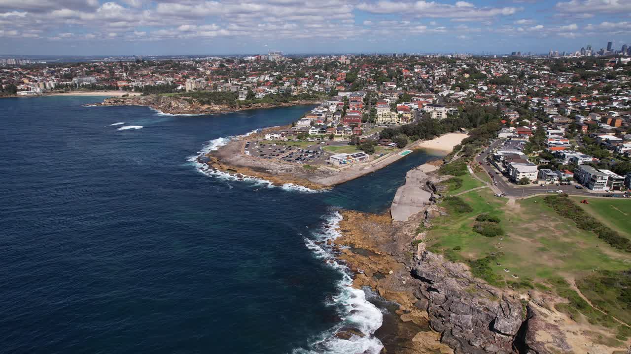 Panoramic View Of Clovelly Beach With Gordons Bay And Coogee Beach In Sydney, NSW, Australia - Drone Shot