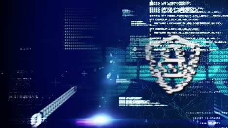 Animation of online security padlock with data processing in background