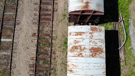 drone shot of old abandoned train cars