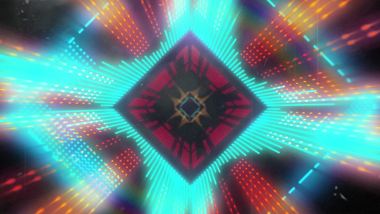 animazione di illuminato colorato quadrato a forma di tunnel futuristico