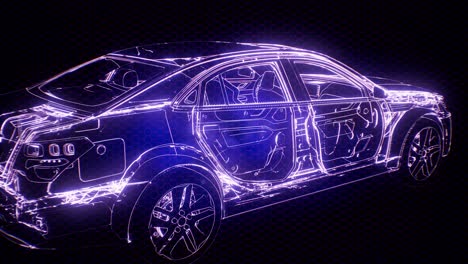 Holographic-animation-of-3D-wireframe-car-model-with-engine