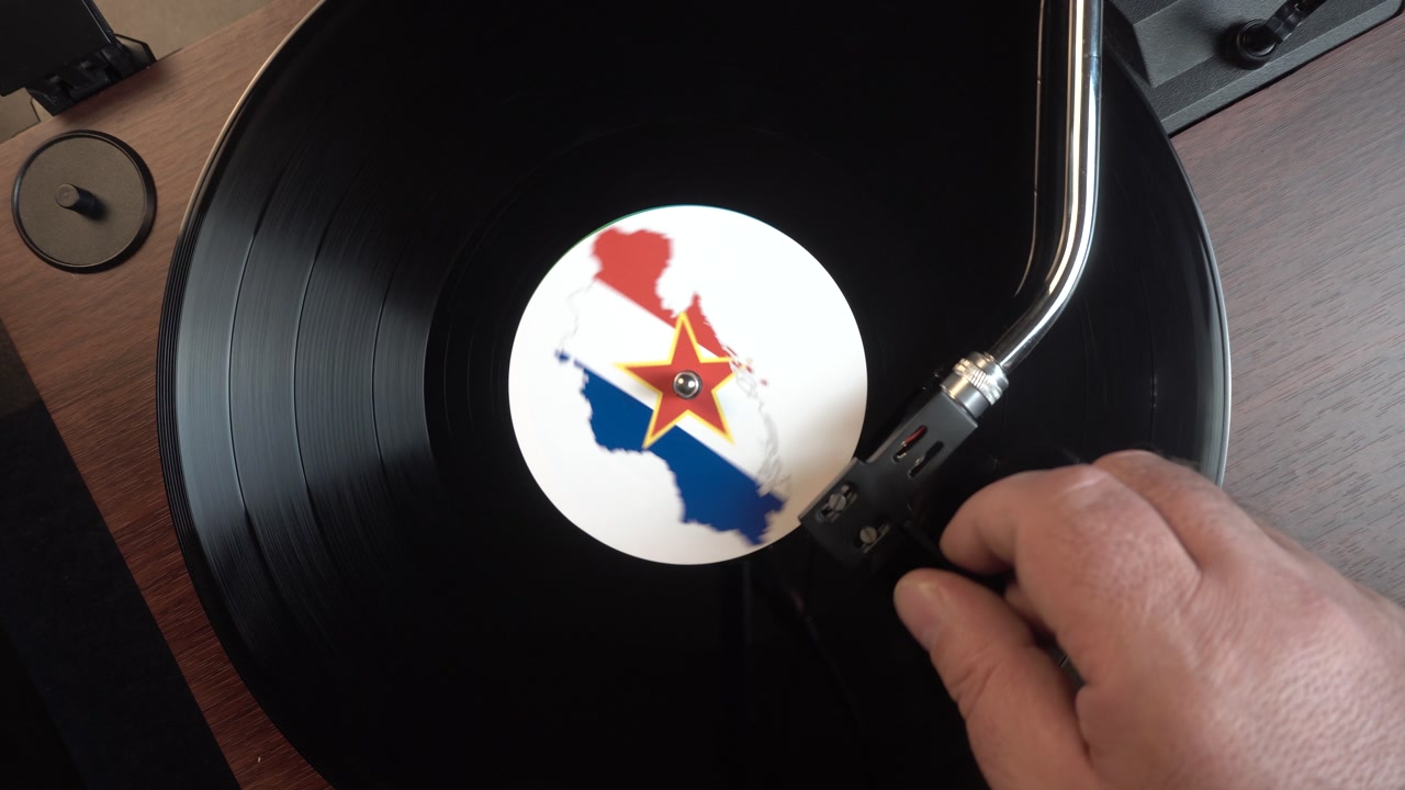 Long Play Vinyl Record With Flag and Map of Former Yugoslavia, Ex-Yu Music Playback