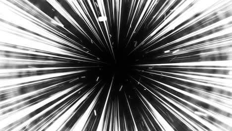 animación de líneas de manga o cómics. efectos de velocidad de acción. rayos de luz, explosión, poder. animación de bucle de deformación de hipervelocidad. líneas radiales blancas y negras.