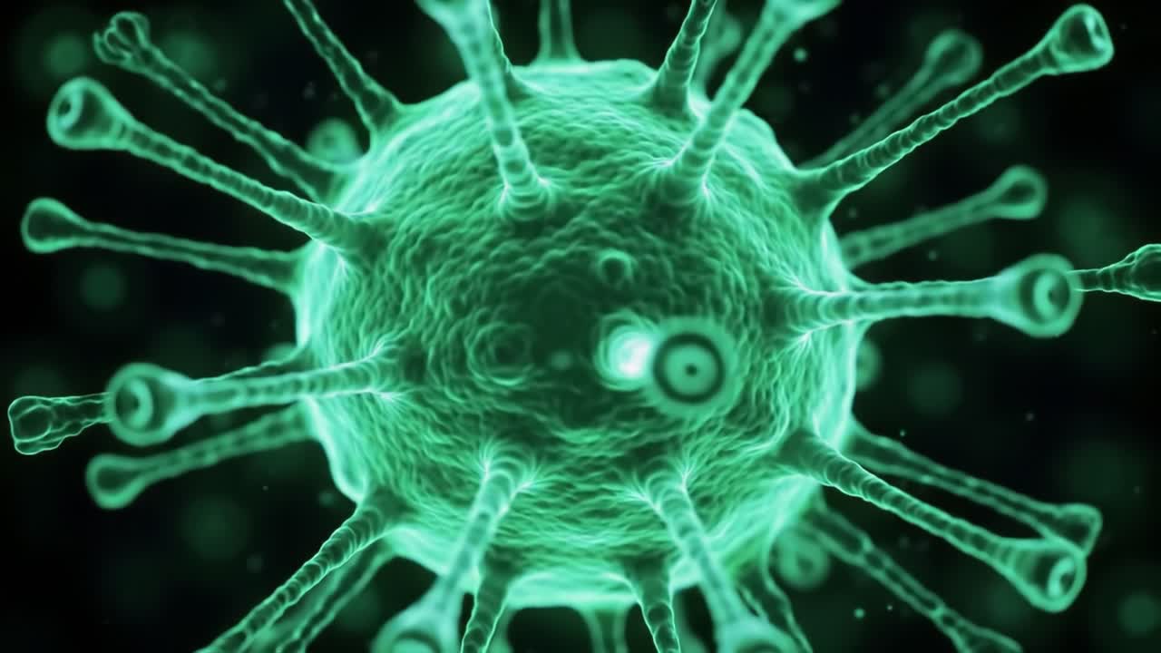 Detailed Visualization of a Virus Under Microscope: Exploring the Intricate Structure and Functionality of a Microbial Entity in a Scientific Context