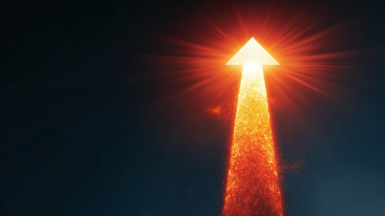 A Radiant Arrow of Fire Ascending into the Sky, Illuminated by Bright Flames and Sparks, Symbolizing Growth, Success, and Progress in a Dynamic and Energetic Environment