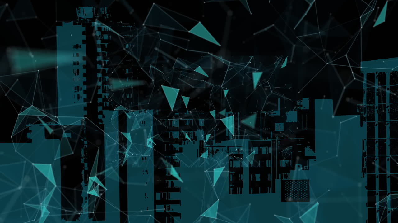 도시 풍경 위에서 움직이는 모양의 애니메이션