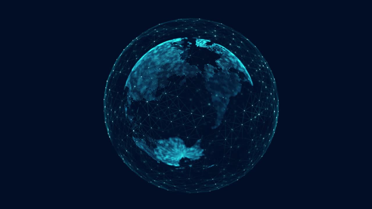 Network connection structure. Abstract technology background with digital connecting data on planet. Map Earth of dots. Blockchain concept. 3D rendering.