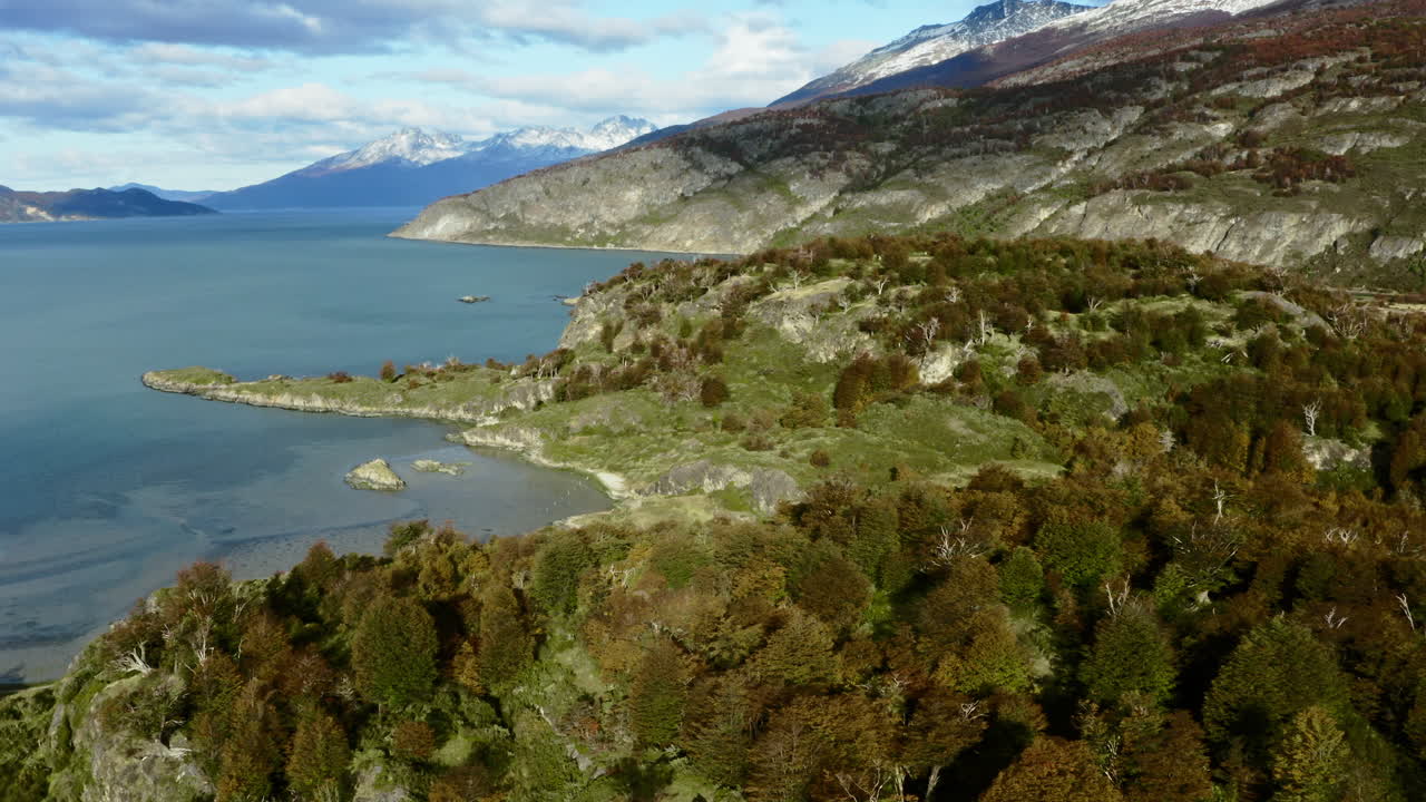 Beagle Channel And Mountain Range In Daylight. - aerial shot