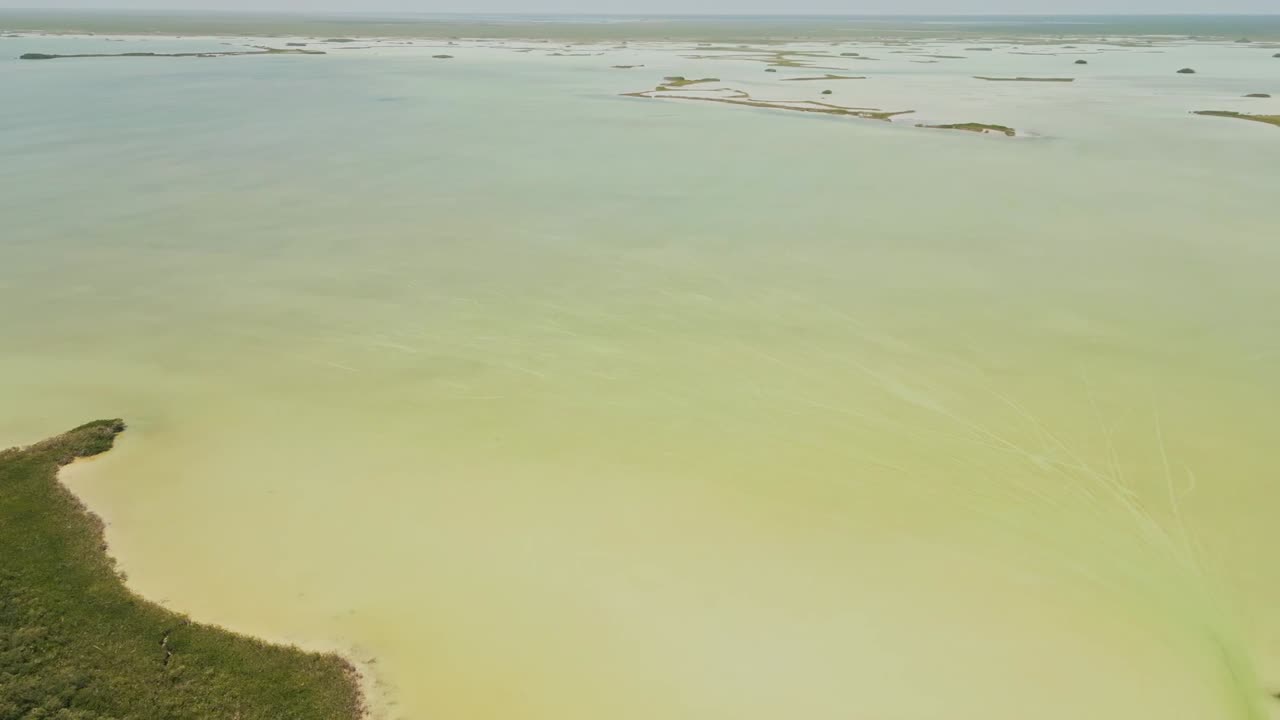 Aerial reveal, tropical lagoons, exotic coast, Sian Ka'an Biosphere Reserve