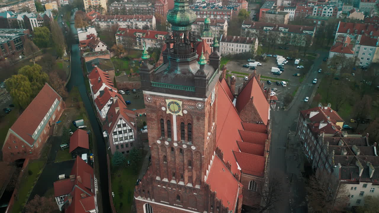 Aerial View of St. Catherine's Church in Gdansk, Poland