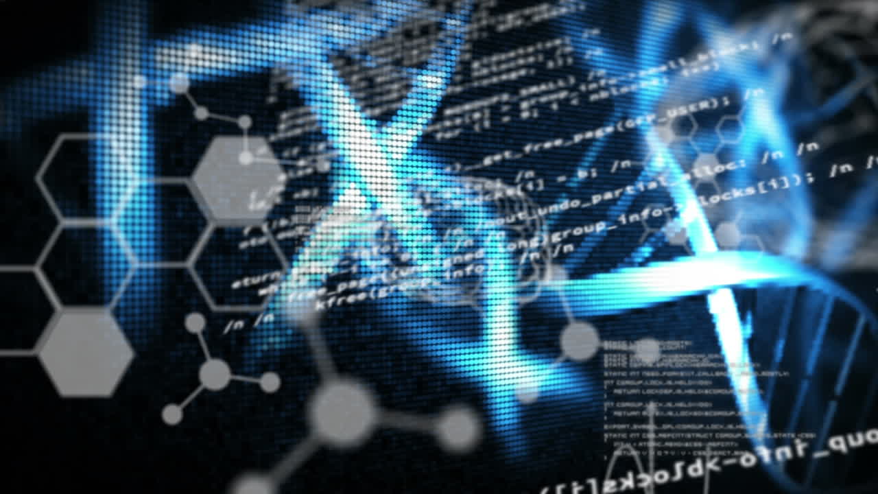 파란색 배경에 있는 인간의 뇌에 대한 화학 구조와 데이터 처리