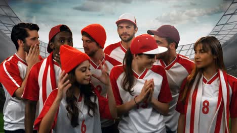 group of disappointed fans in a stadium