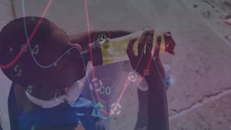el procesamiento de datos brillante contra el hombre afroamericano en forma bebiendo agua