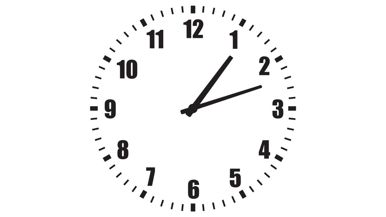 Animated white clock face 12 hours full circle