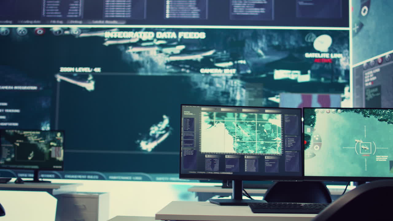 Government anti terrorism operation room equipped with a big display