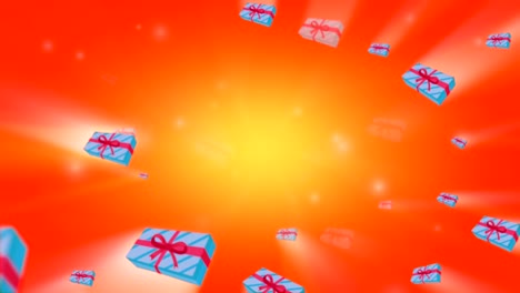 beautiful gifts smoothly moves forward on the orange background for valentine's day. 3d seamless loop animation.