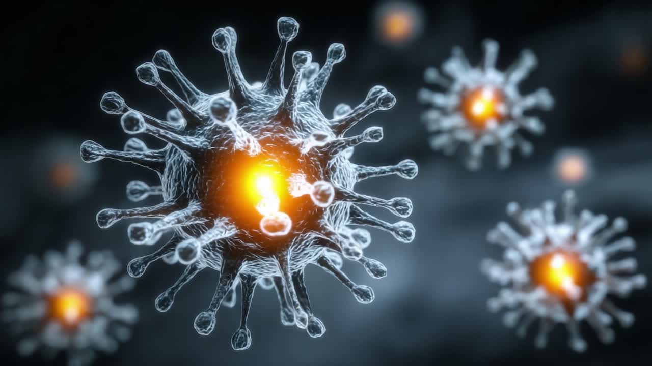 Microscopic Visualization of Viral Particles: A Detailed Exploration of Virus Structures and Their Interactions Captured in Dynamic Frames