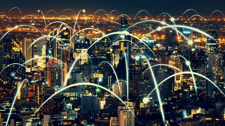 Smart digital by og globalisering abstrakt grafik, der viser forbindelsesnetværk