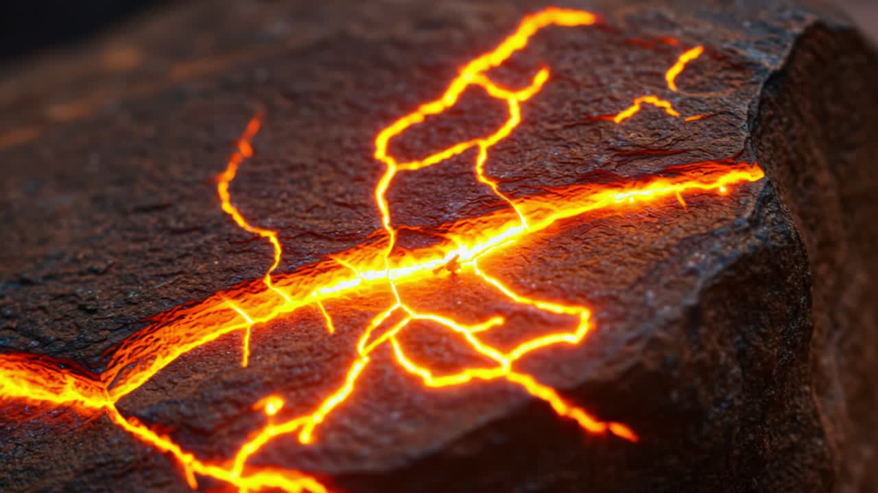 Glowing Lava Crack in Rock: A Stunning Transformation Captured in Two Frames, Showcasing the Fiery Journey from Subtle to Intense Radiance