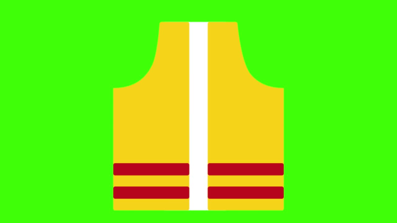 ilustración animada en 2d de un chaleco de seguridad en una pantalla verde