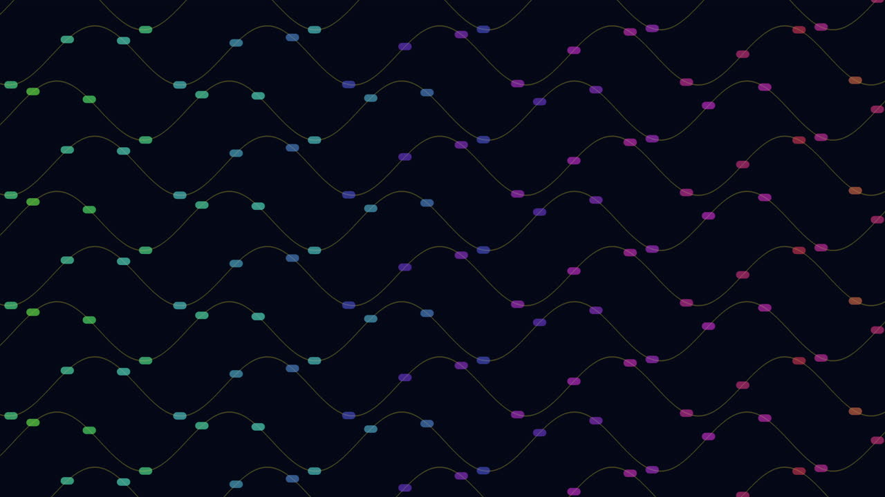 Abstract design featuring a plethora of colored waves in various shades and sizes forming a vibrant wavy pattern against a dark backdrop