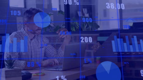 Animación-Del-Procesamiento-De-Datos-Financieros-Sobre-Un-Hombre-De-Negocios-Caucásico-Usando-Una-Computadora-Portátil-En-La-Oficina