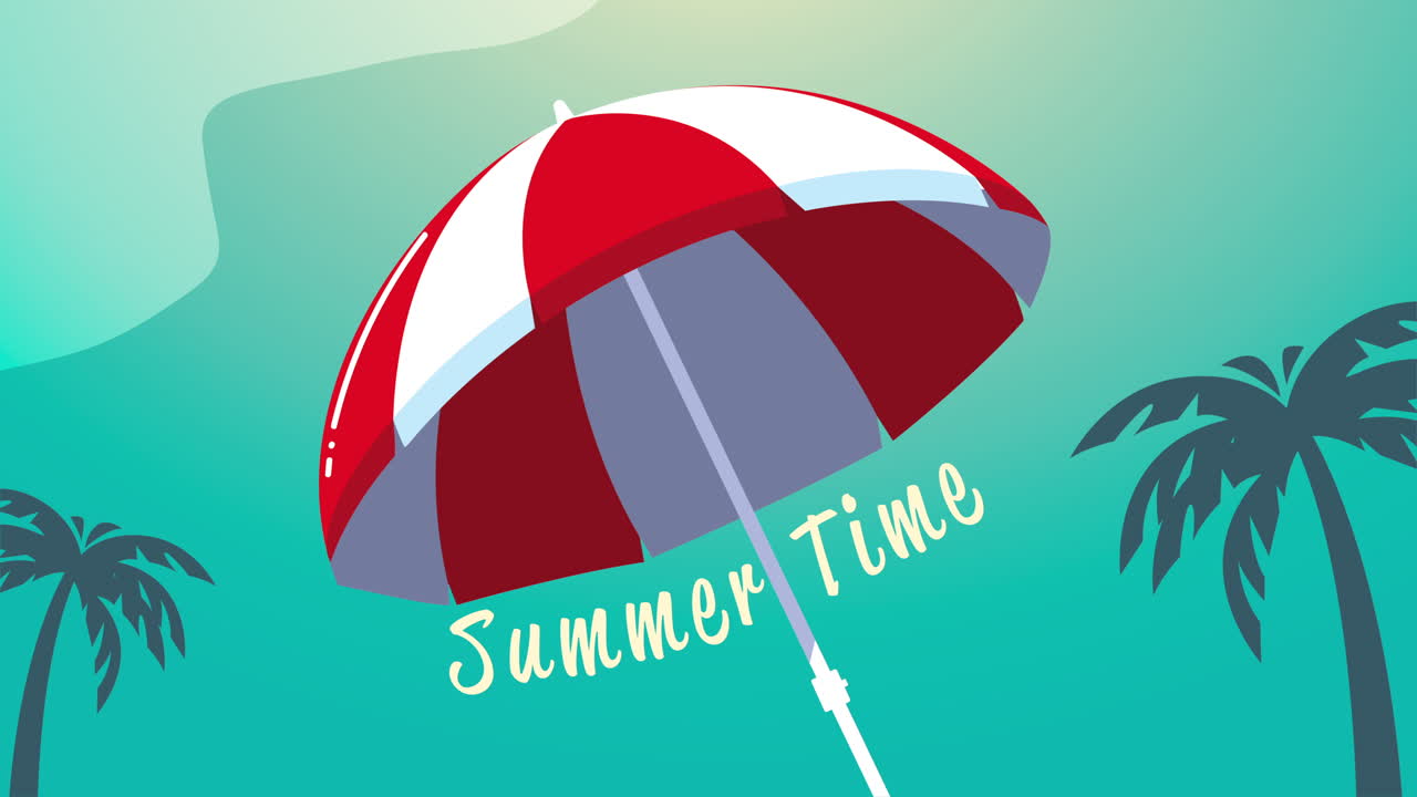 과 우산으로 여름 시간 글자 애니메이션