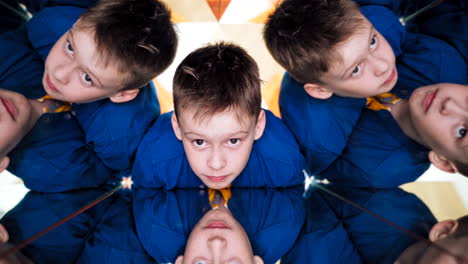 child in a kaleidoscope tunnel. glance into infinity. museum of science
